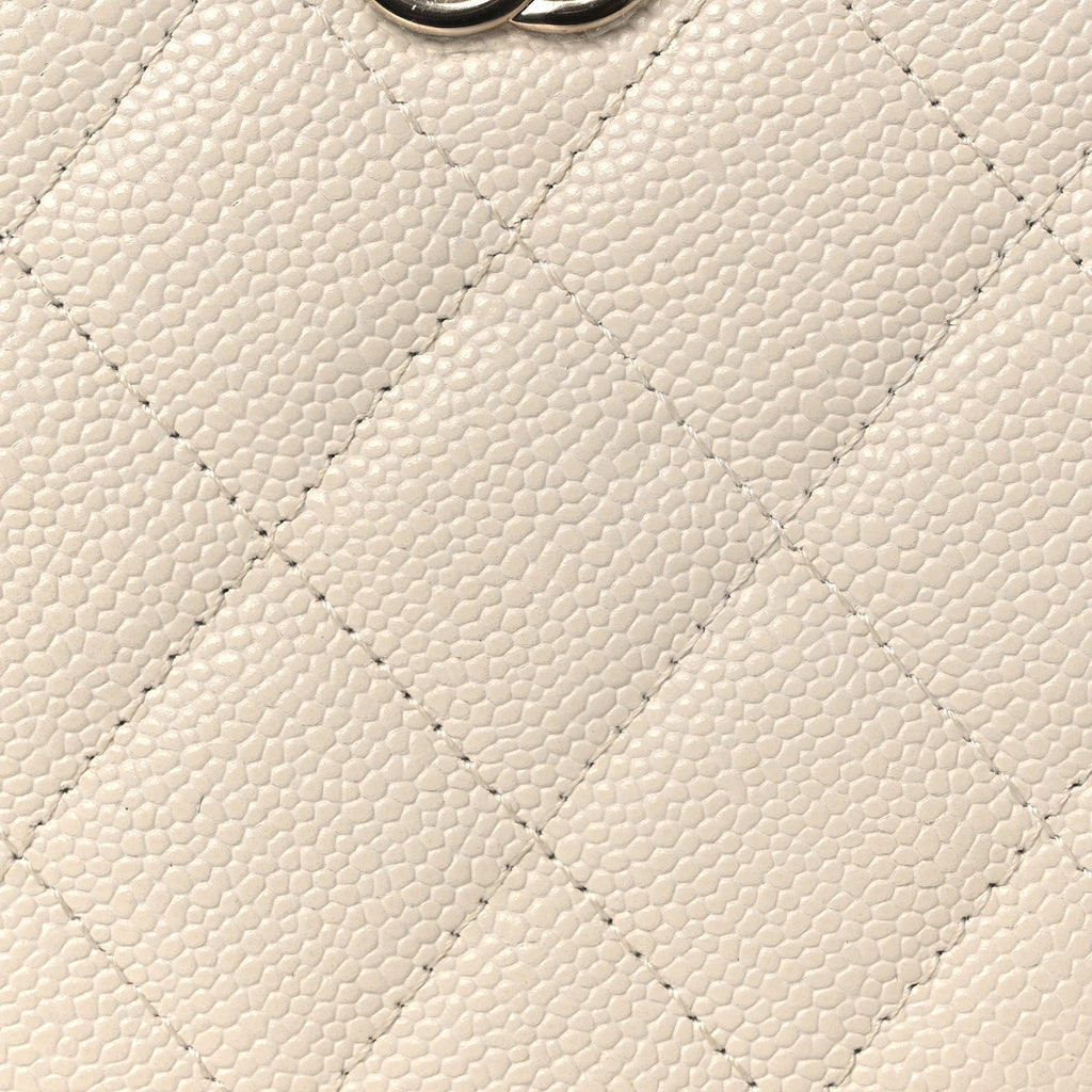 Caviar Quilted Round Handle With Care Vanity With Chain White