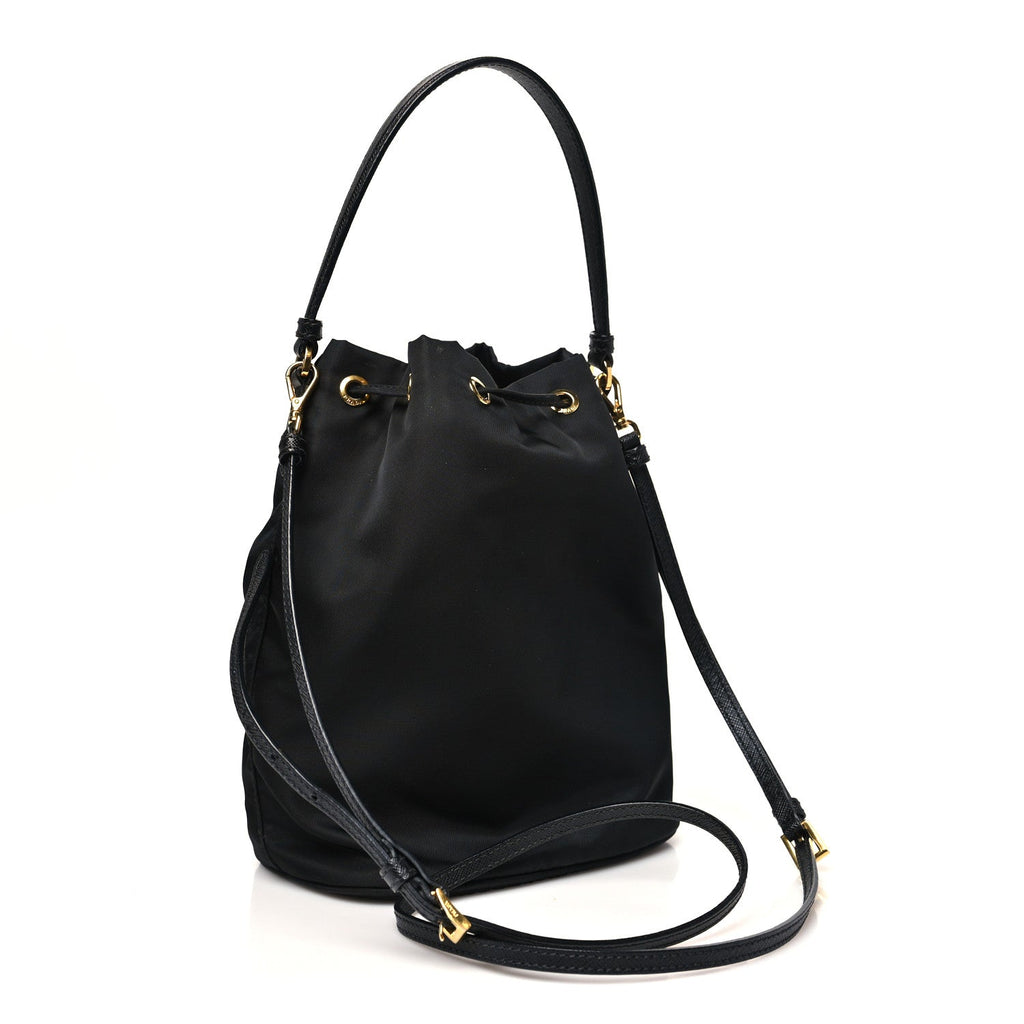 Saffiano Tessuto Nylon Mini Bucket Crossbody Bag Black
