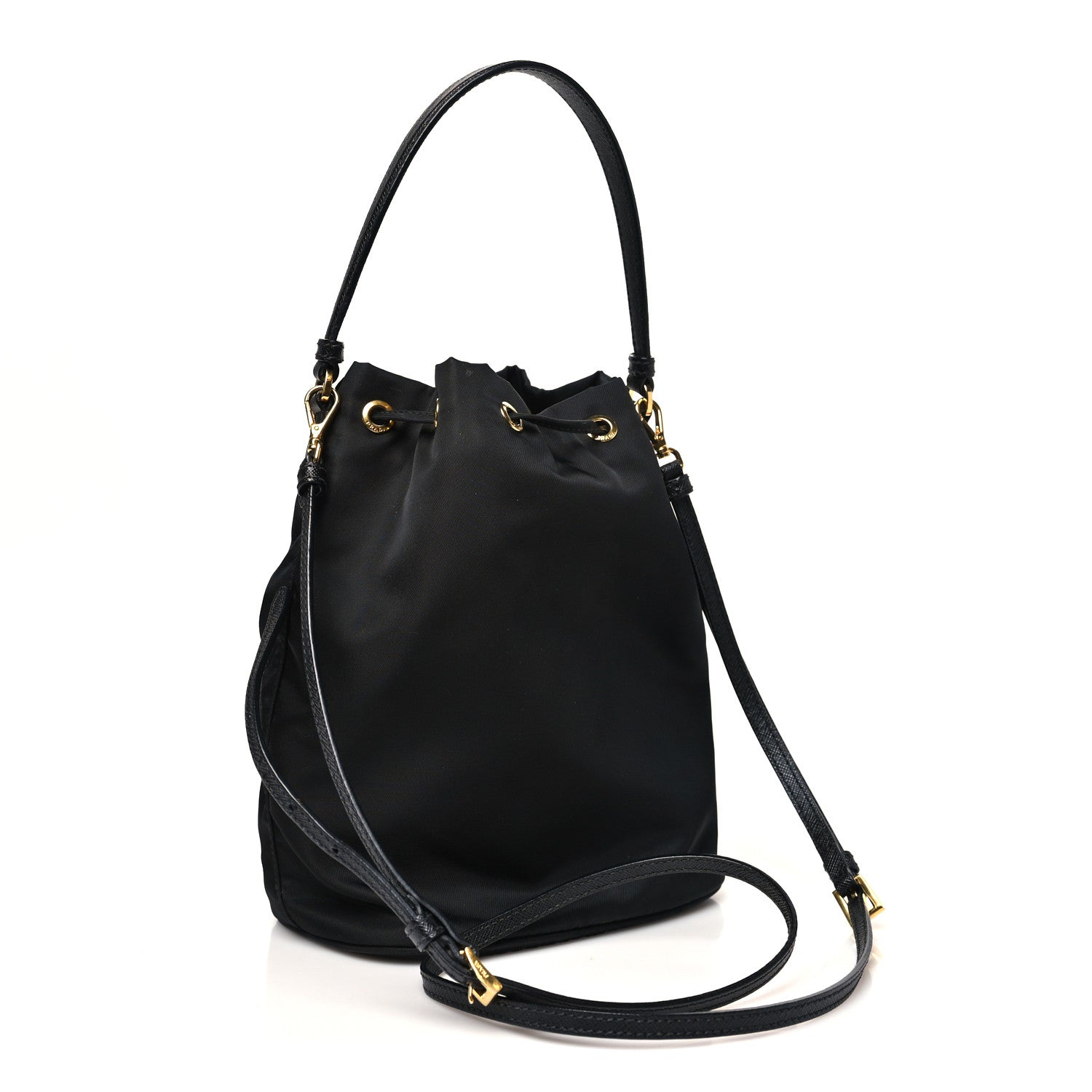 Saffiano Tessuto Nylon Mini Bucket Crossbody Bag Black