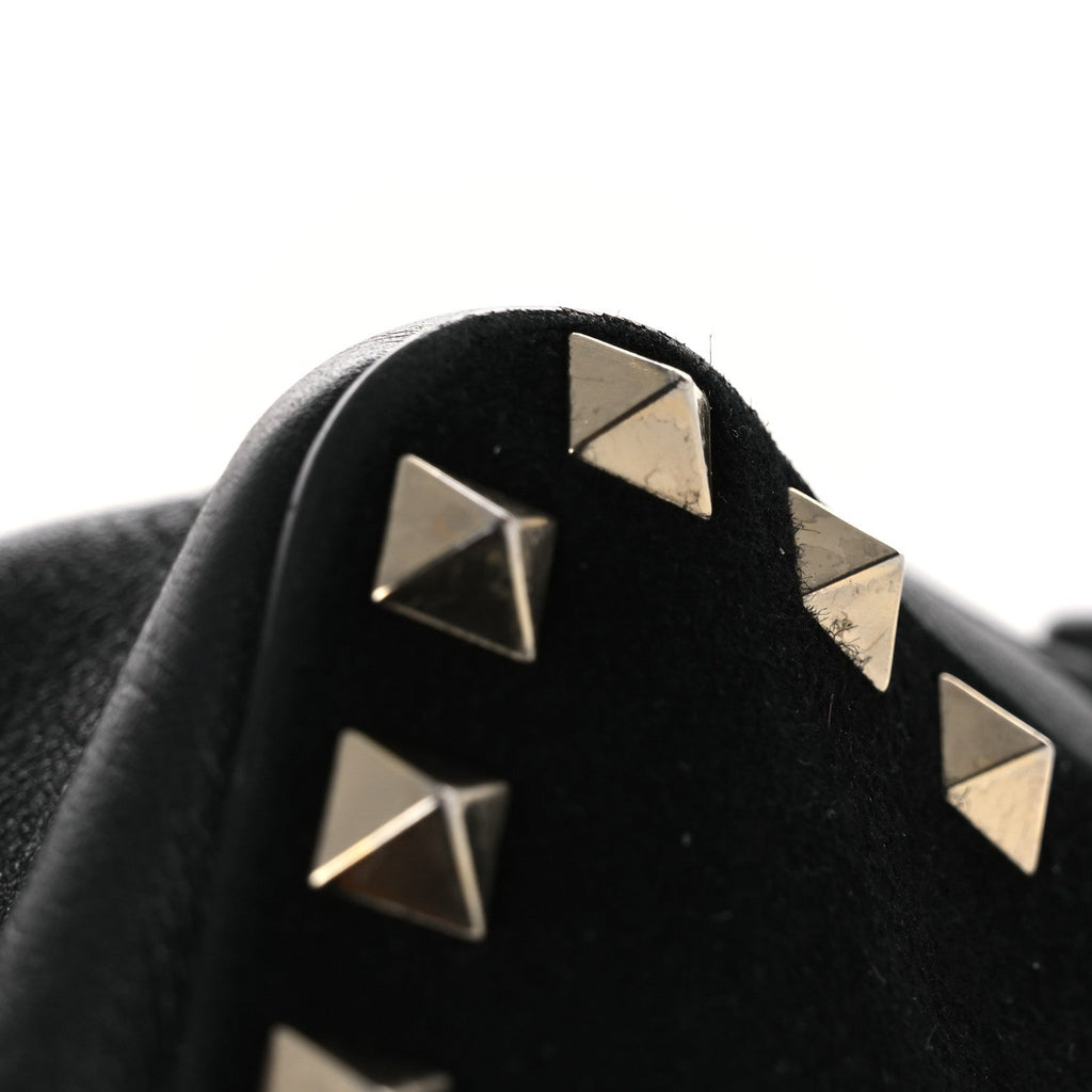 Calfskin Suede Rockstud Camera Crossbody Bag Black