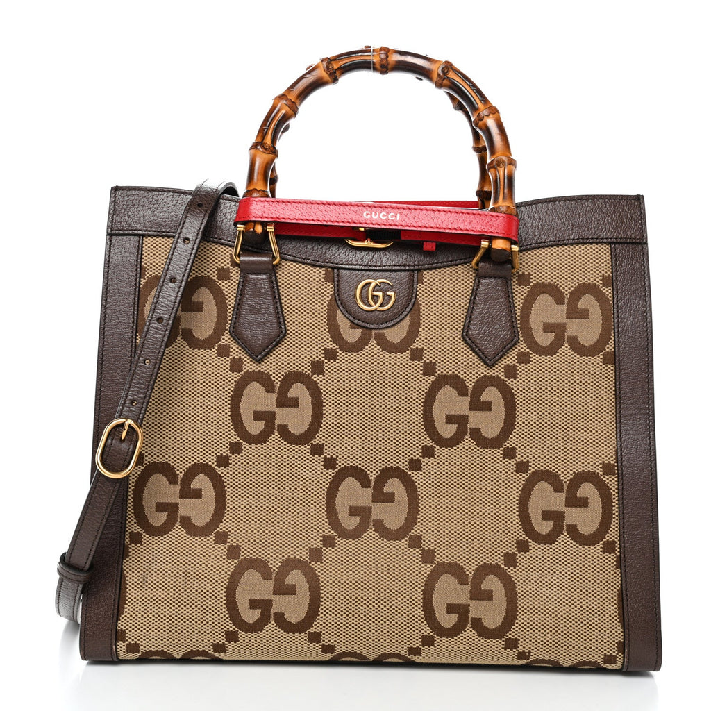 Monogram Jumbo GG Textured Dollar Calfskin Medium Diana Tote Bag Camel Ebony New Acero Pomegranate Red