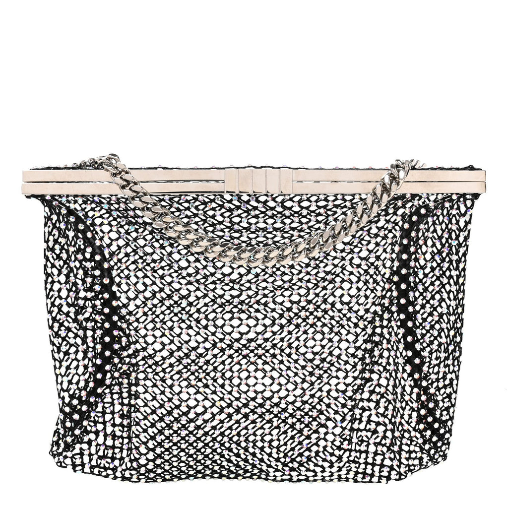 Mesh Crystal Medium Fanny Shoulder Bag Black