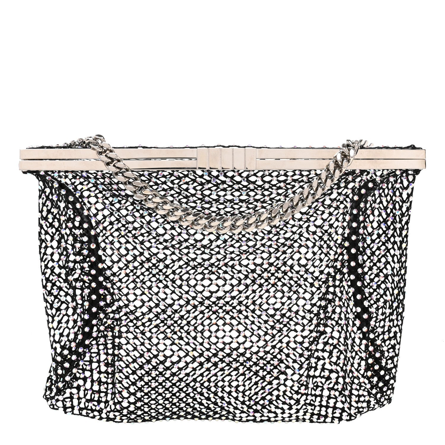 Mesh Crystal Medium Fanny Shoulder Bag Black