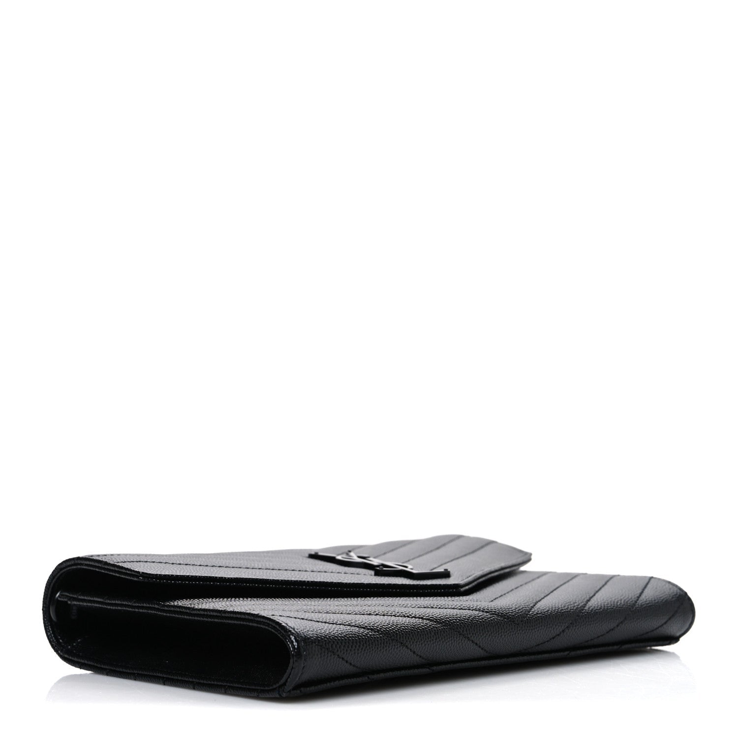 Grain De Poudre Matelasse Chevron Monogram Monochrome Envelope Clutch Black