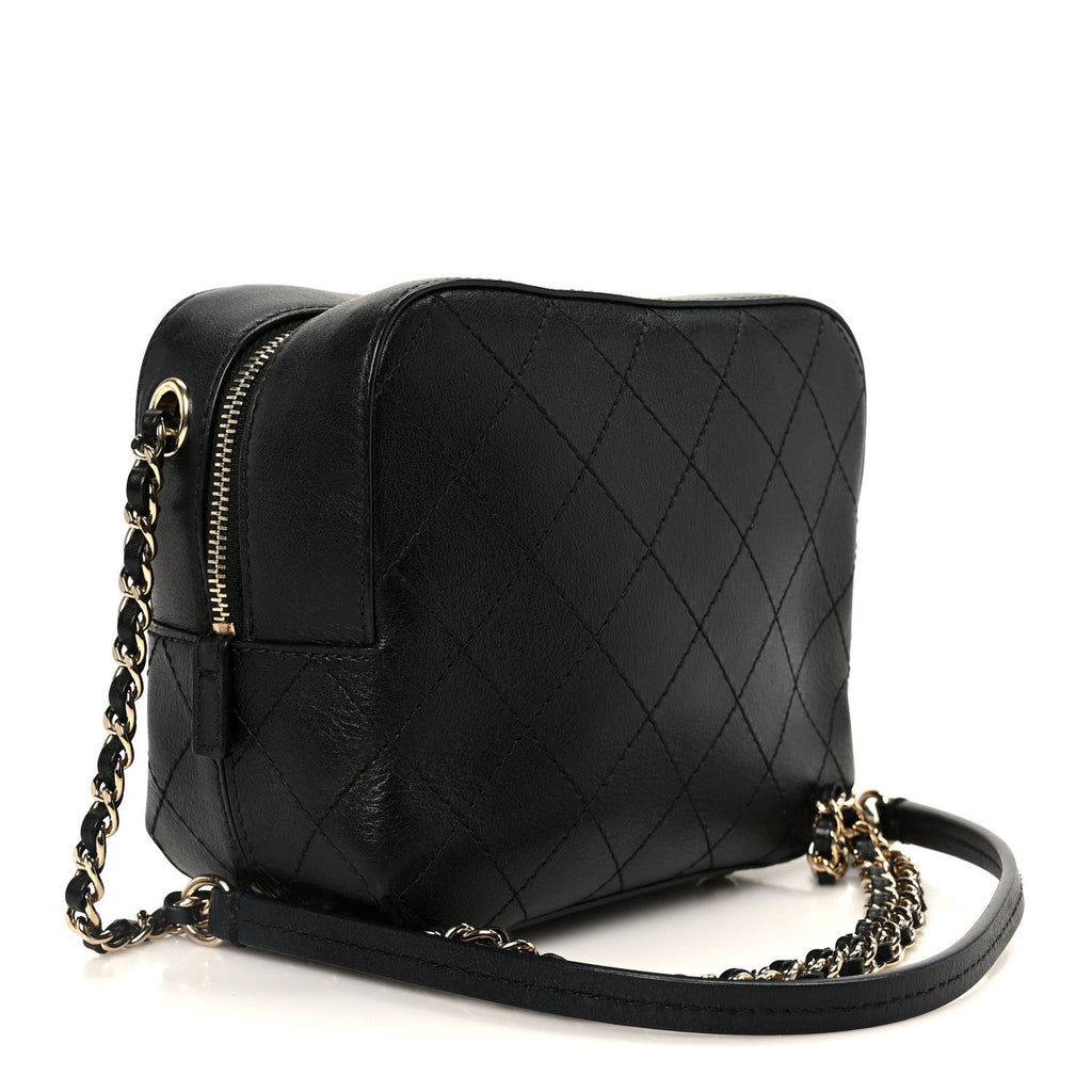 Calfskin Stitched Covered CC Camera Case Bag Black