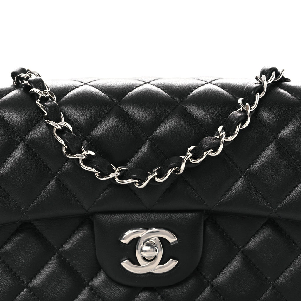 Lambskin Quilted Mini Rectangular Flap Black