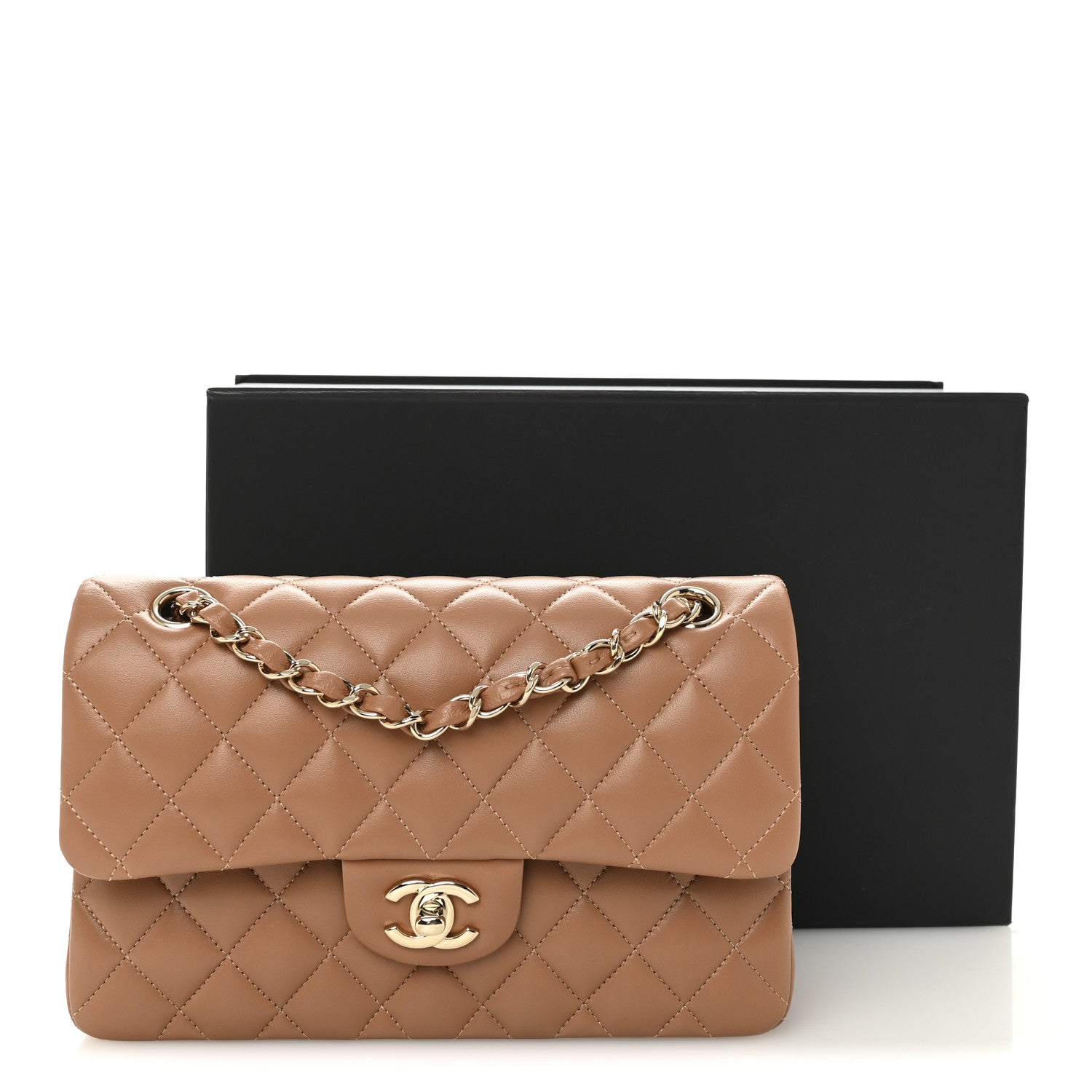 Lambskin Quilted Small Double Flap Brown