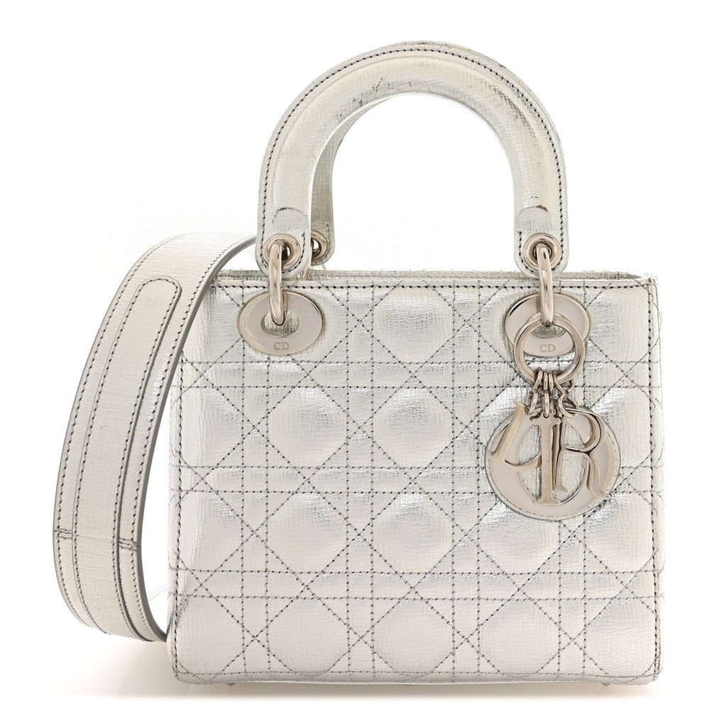 Metallic Grained Calfskin Cannage Small Lucky Badges My Lady Dior Silver