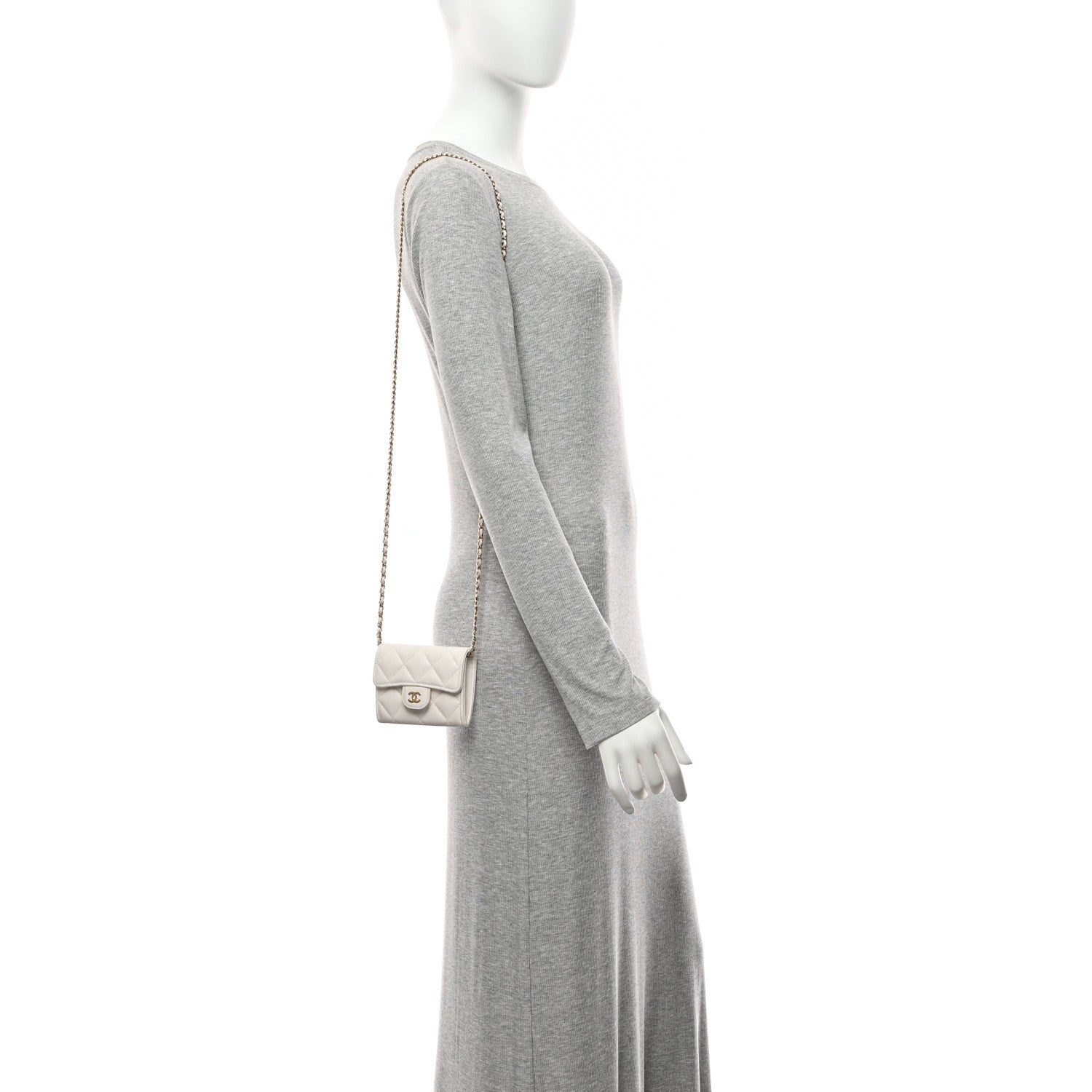 Caviar Quilted Flap  Holder On Chain White