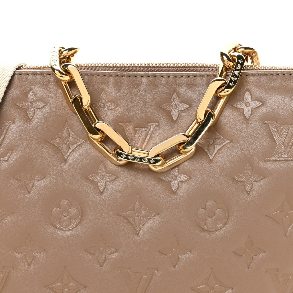 Lambskin Embossed Monogram Coussin PM Taupe