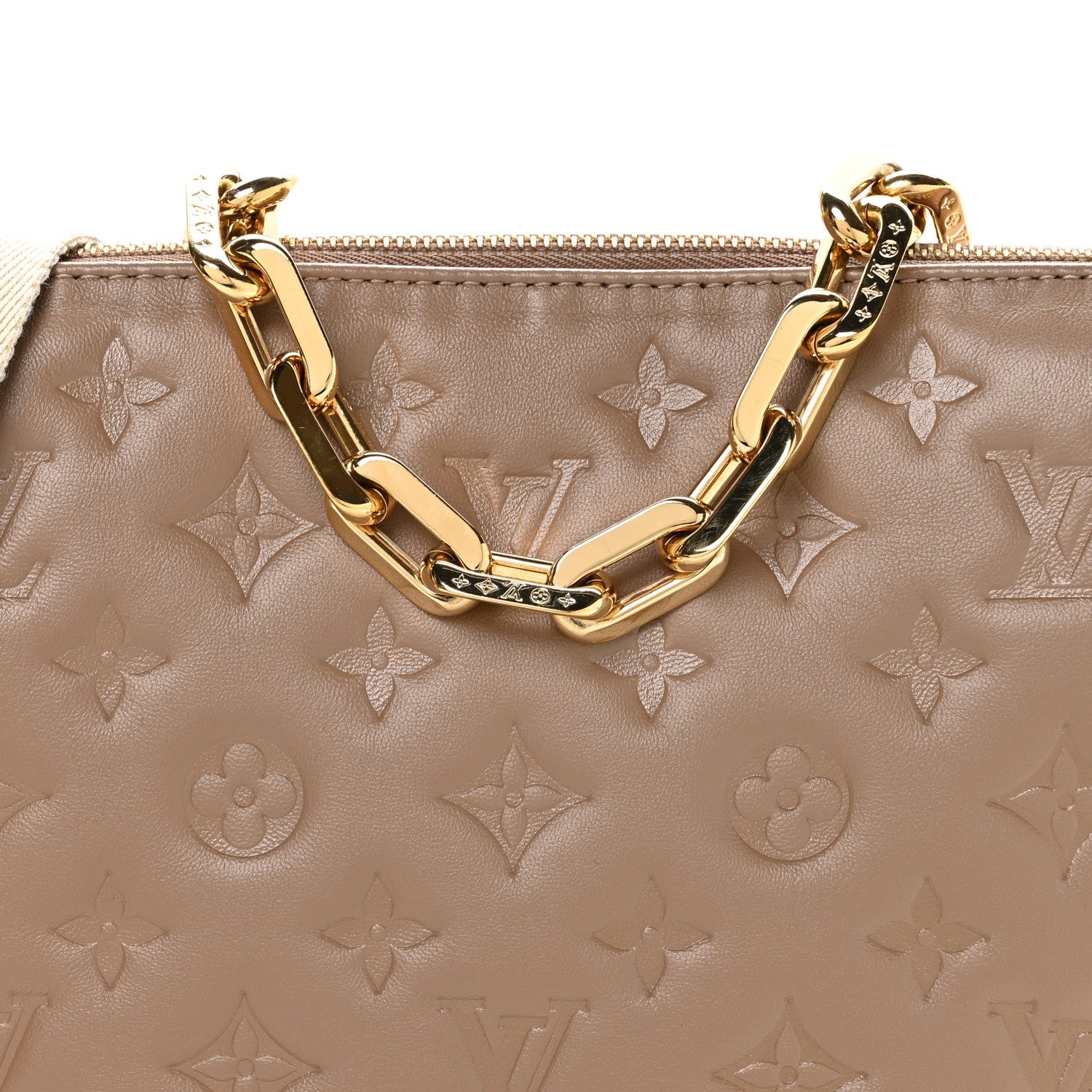 Lambskin Embossed Monogram Coussin PM Taupe
