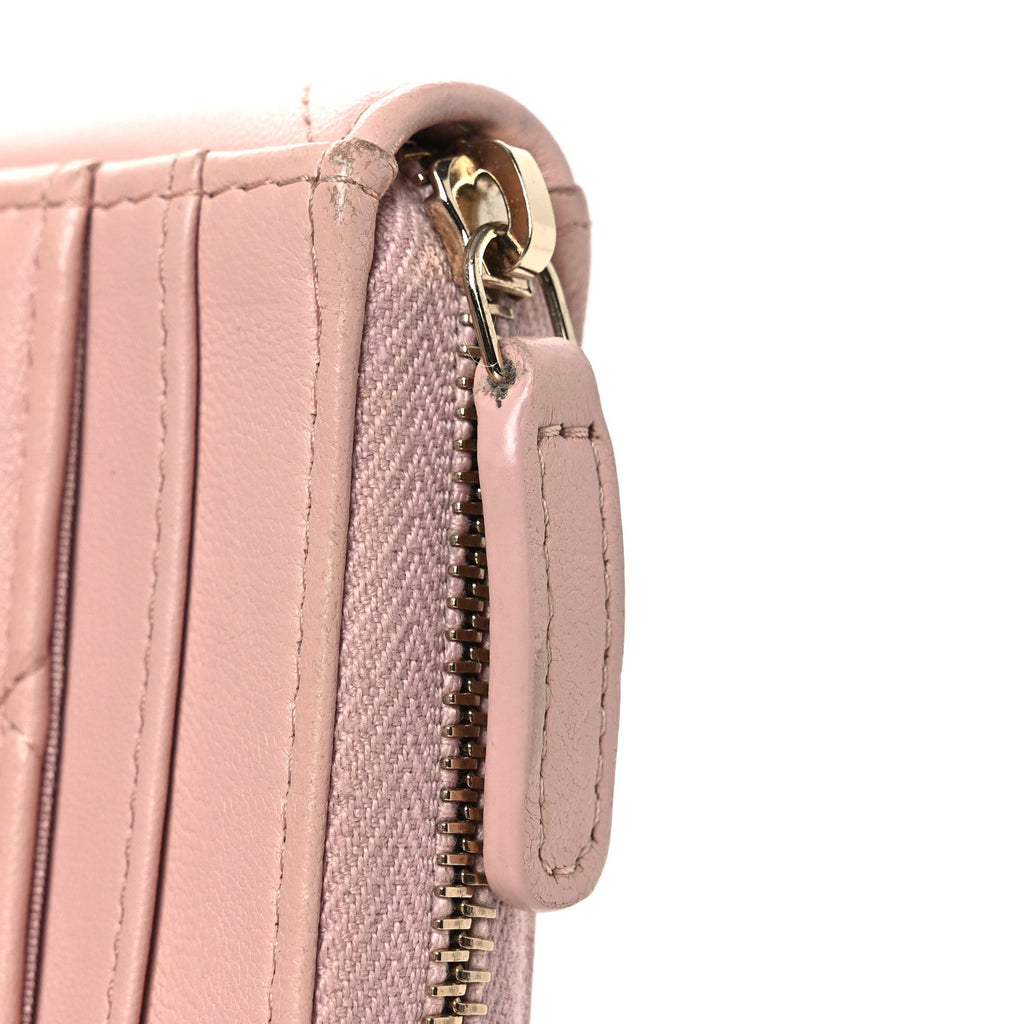 Lambskin Quilted Chanel 19 Vertical Zip  Holder Wallet Light Pink