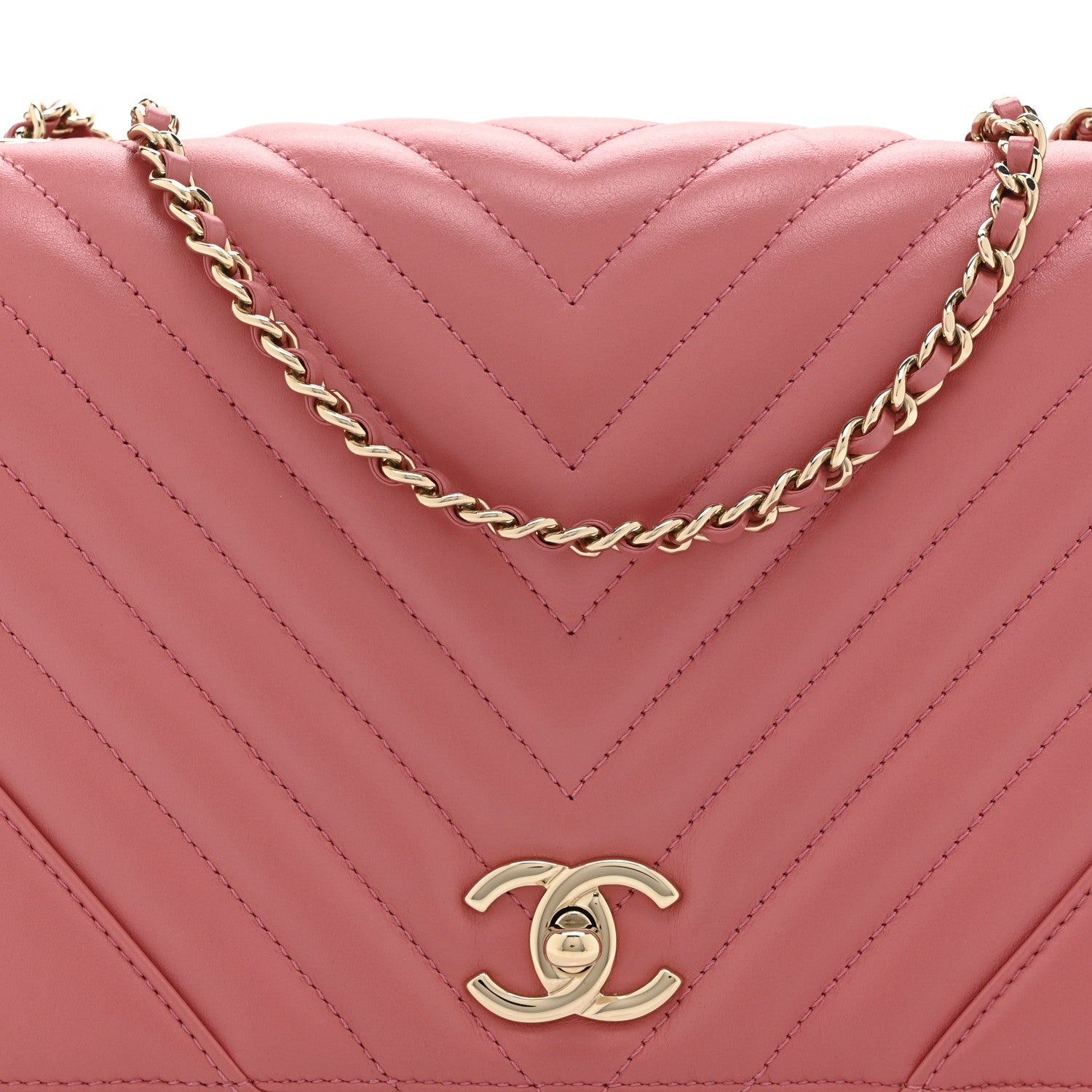 Calfskin Chevron Quilted Small Statement Flap Pink
