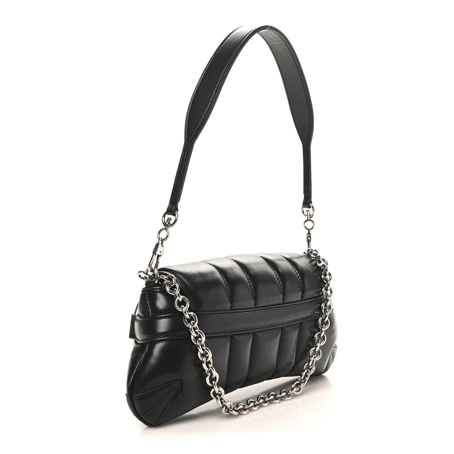 Nappa Vertical Matelasse Medium Maxi Horsebit Chain Shoulder Bag Black