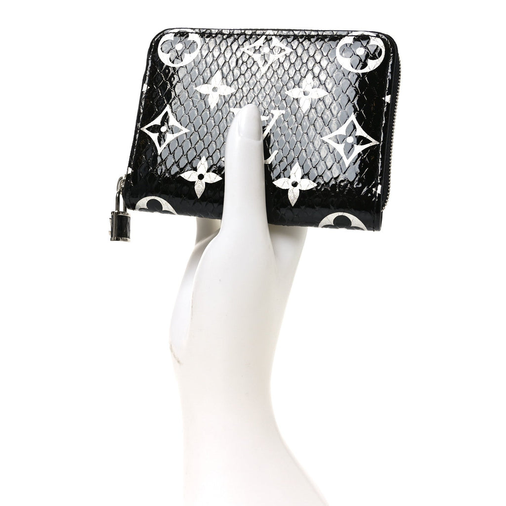 Snakeskin Monogram Zippy Padlock Coin Purse Black
