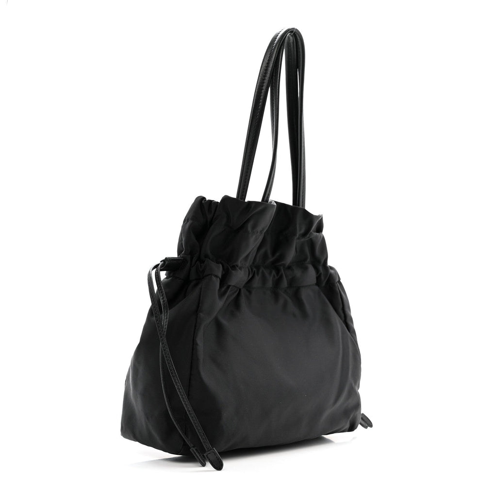 Tessuto Nylon Jacquard Logo Drawstring Tote Black