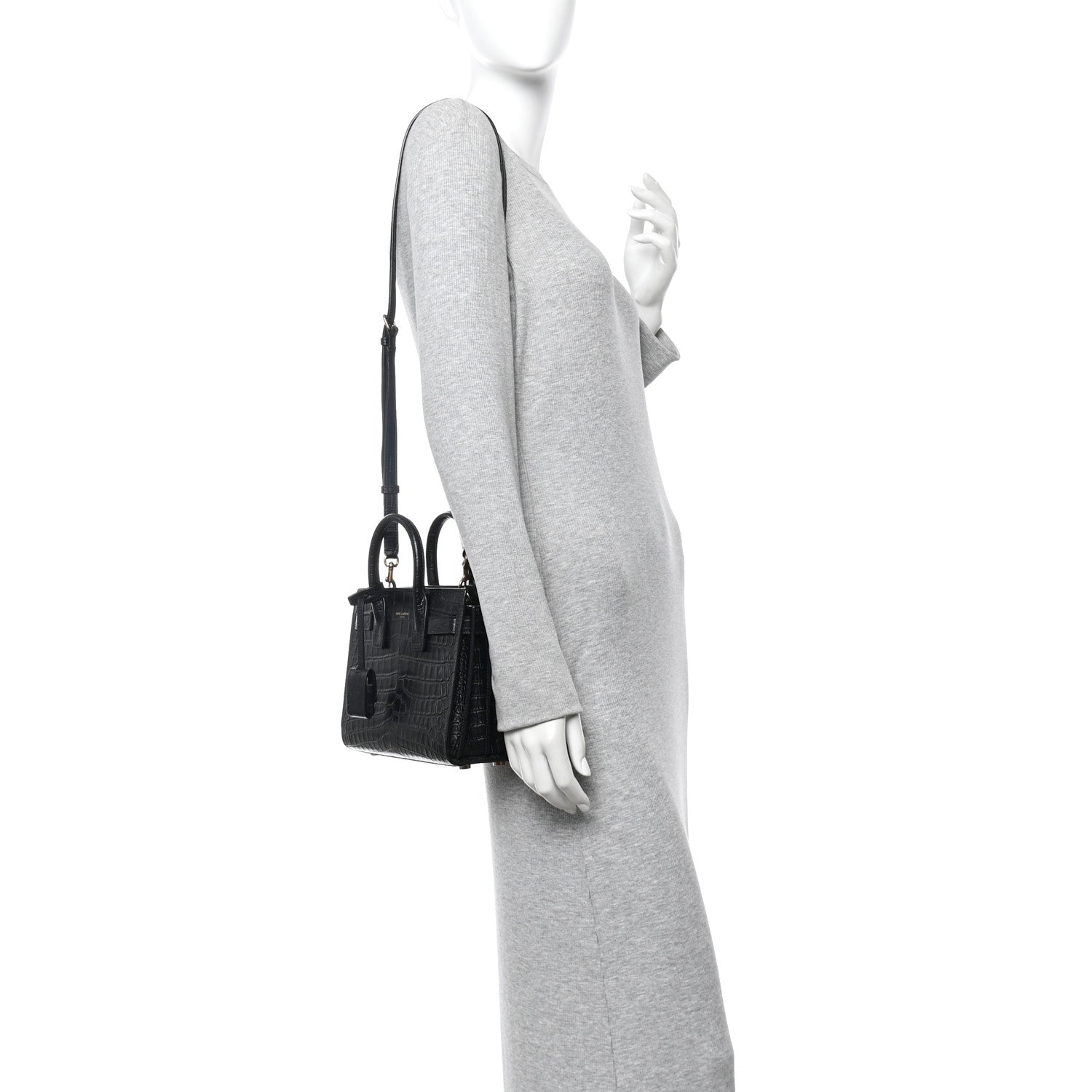 Calfskin Crocodile Embossed Nano Sac De Jour Black