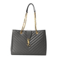 Grain De Poudre Matelasse Chevron Monogram Shopping Bag Fog