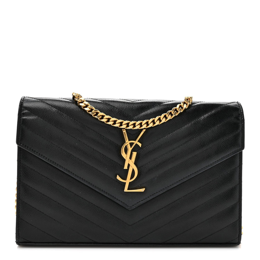 Grain De Poudre Matelasse Chevron Monogram Chain Wallet Black