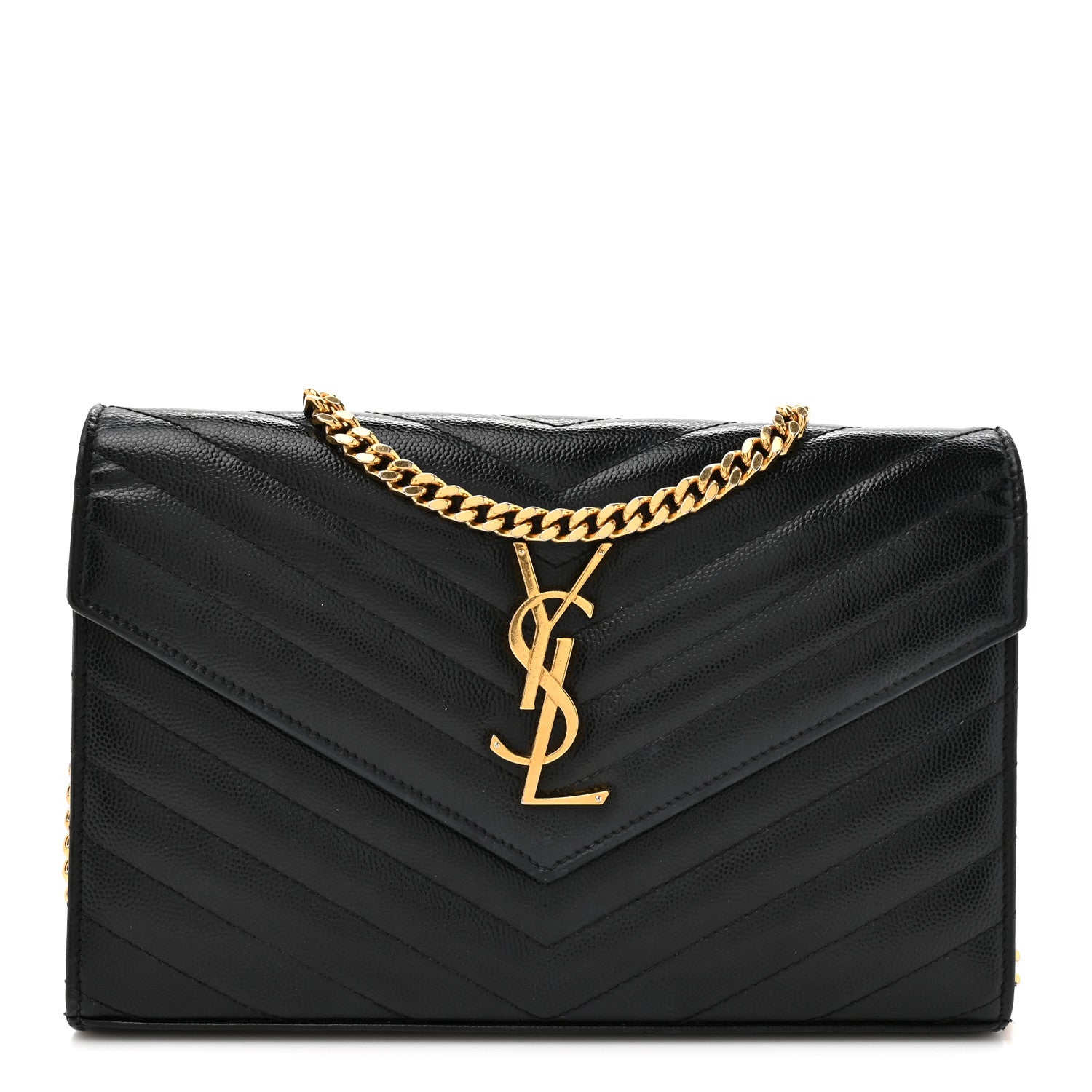 Grain De Poudre Matelasse Chevron Monogram Chain Wallet Black