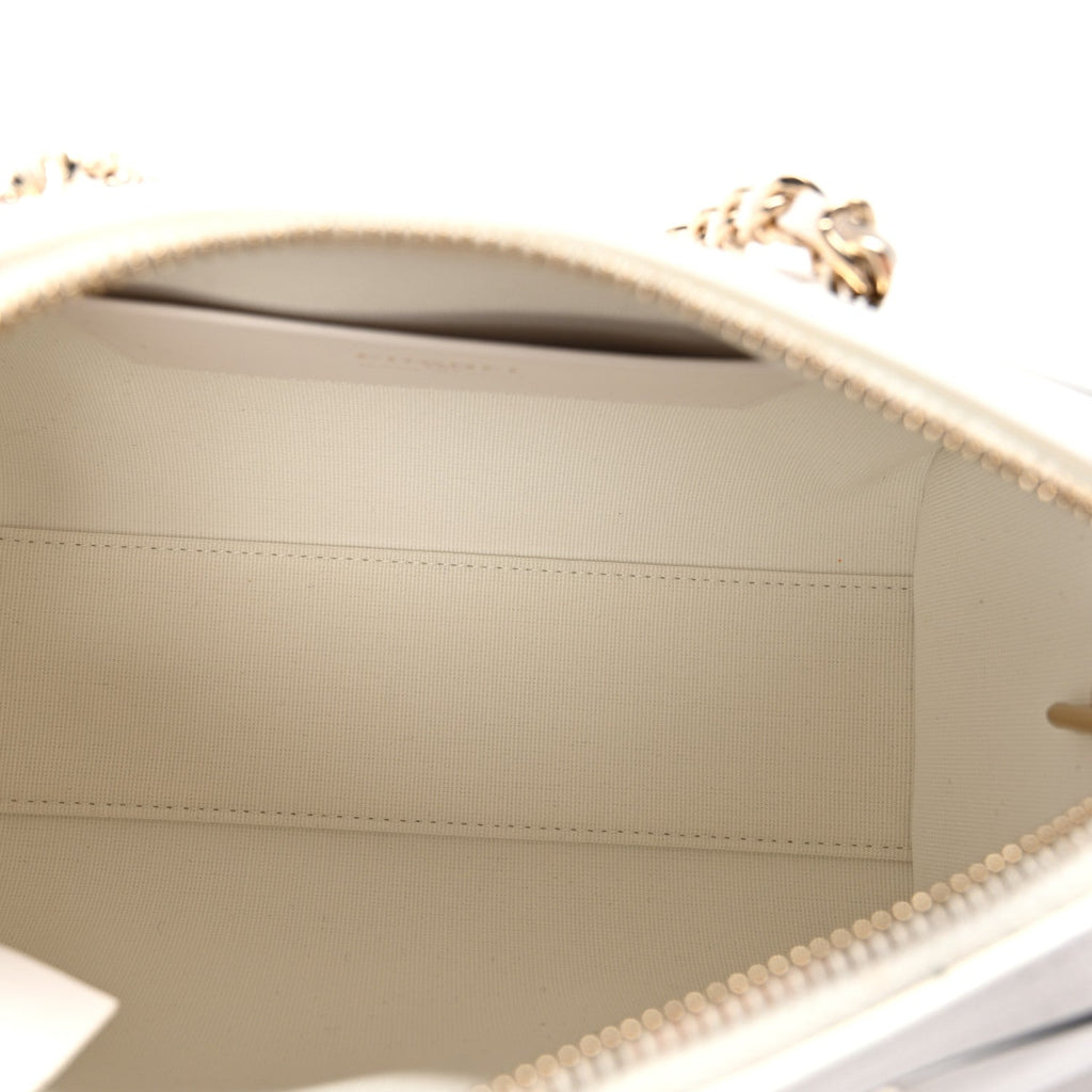 Lambskin Quilted Resin CC Mini Bowling Clutch With Chain White Black