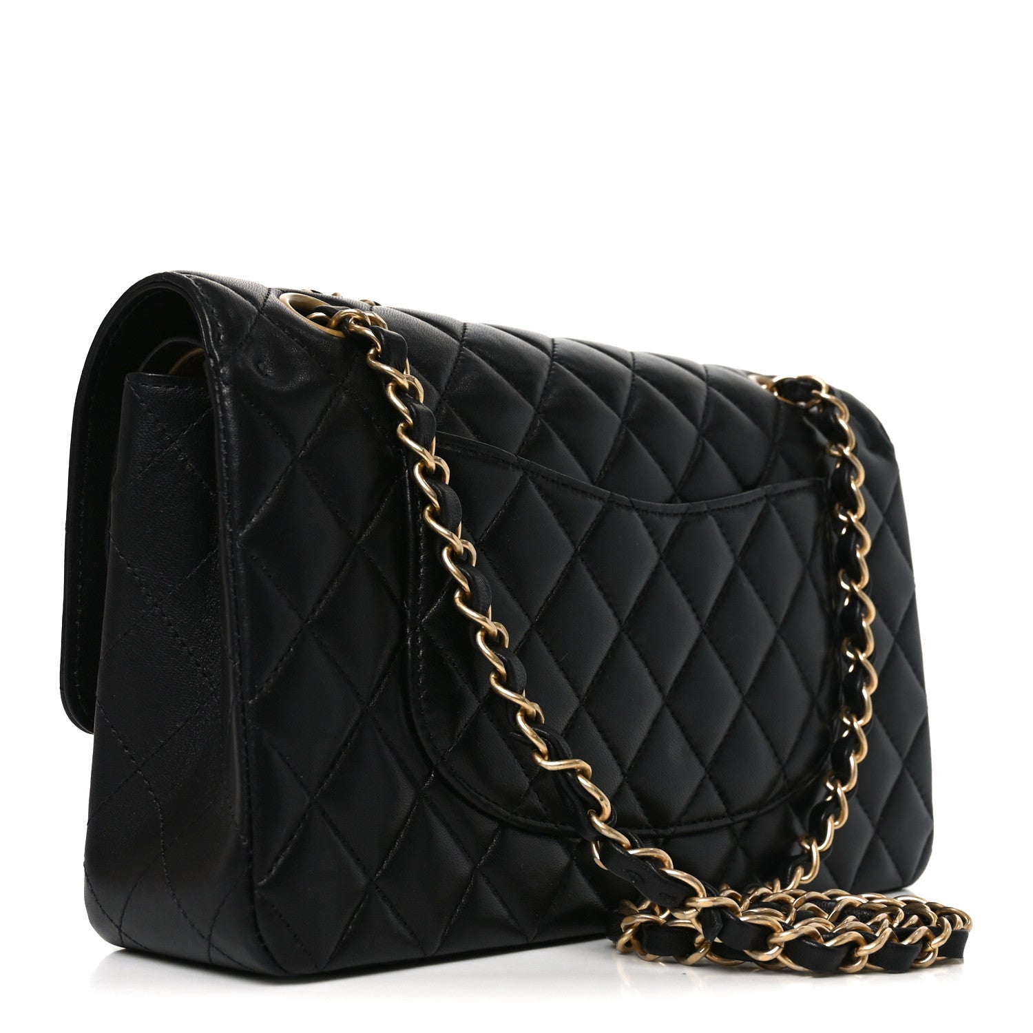Lambskin Quilted Medium Rue Cambon Charms Double Flap Black