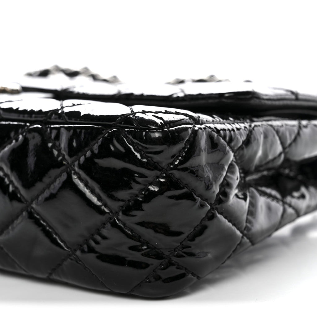 Patent Quilted Medium Double Flap Black