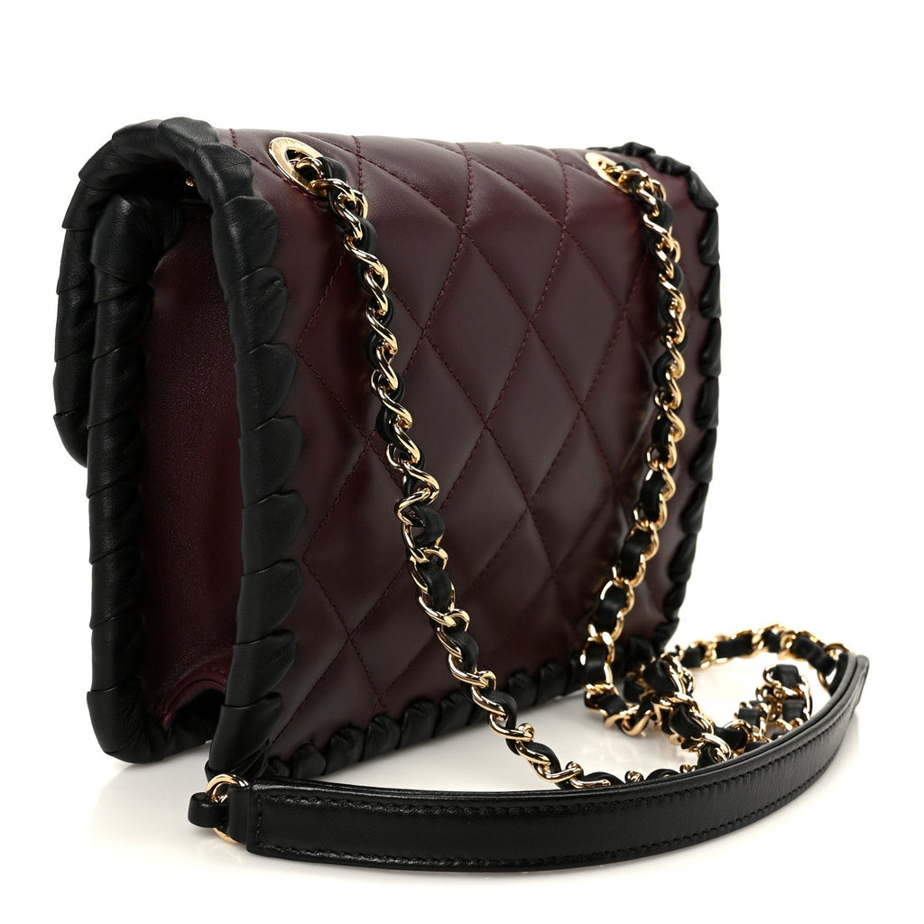 Lambskin Braided Calfskin Mini Flap Bag Dark Burgundy Black