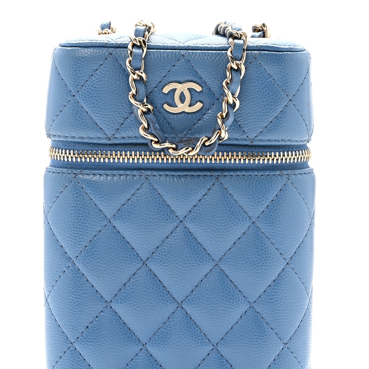 Caviar Quilted Phone Holder With Chain Blue
