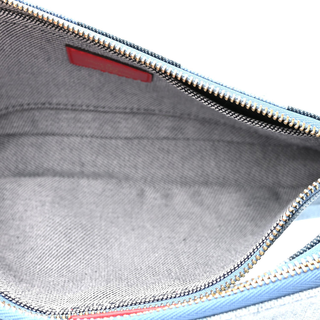 Denim Damier Monogram Patchwork Multi Pochette Accessories Blue Rouge