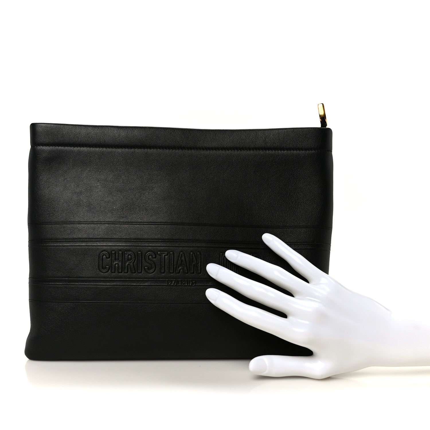 Calfskin Medium Diordouble Zip Pouch Black