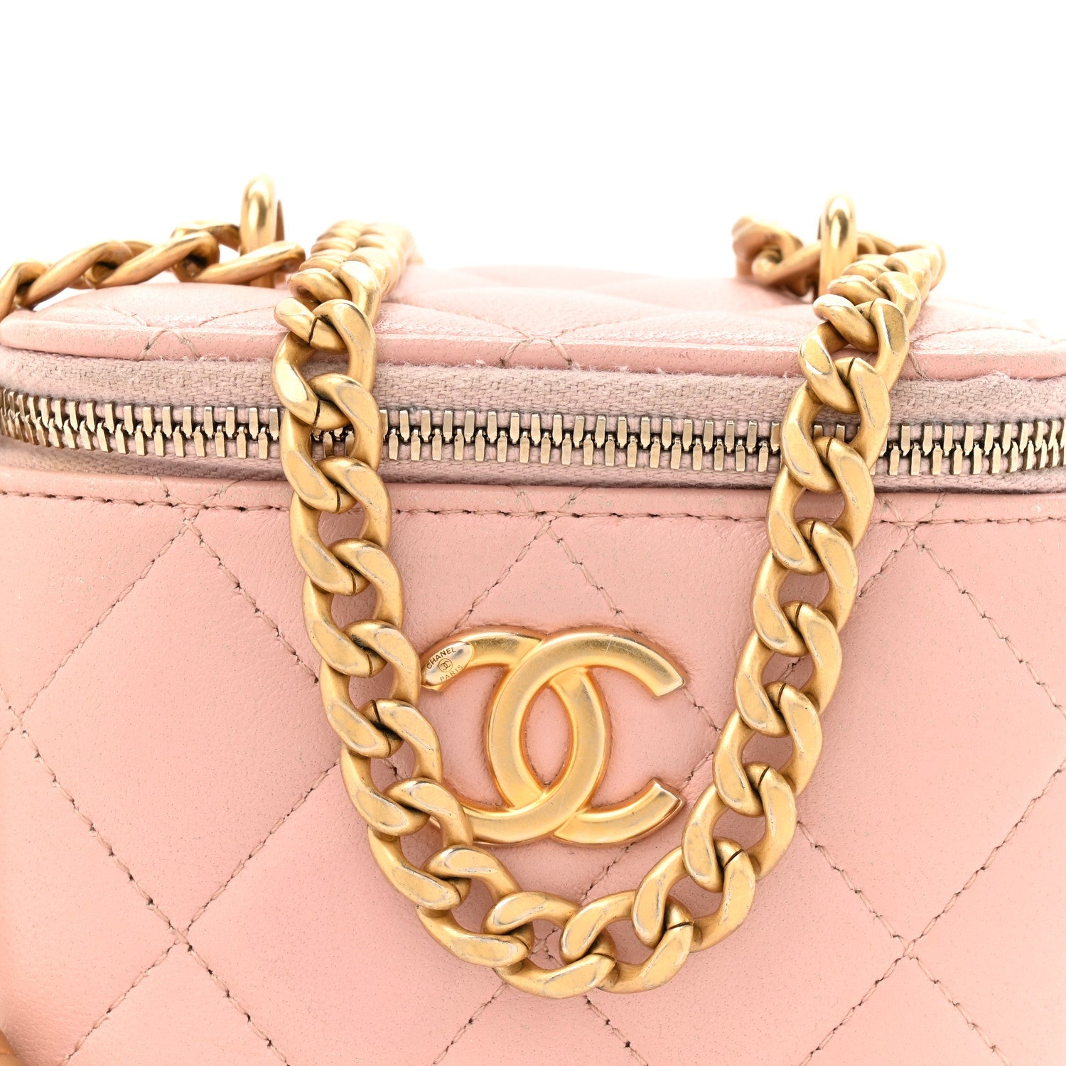 Lambskin Quilted Mini Sweet Camellia Vanity Case With Chain Pink