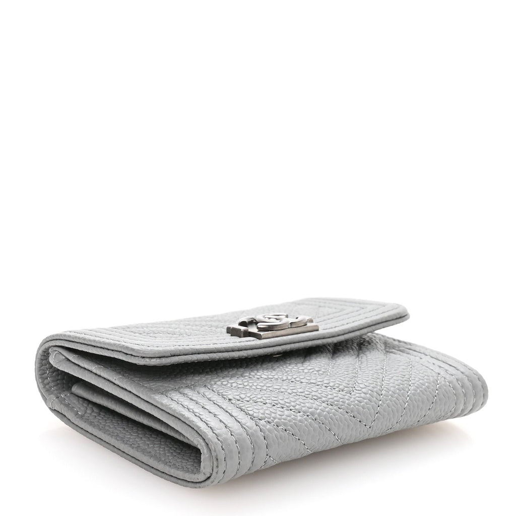 Caviar Chevron Quilted Boy  Holder Wallet Grey