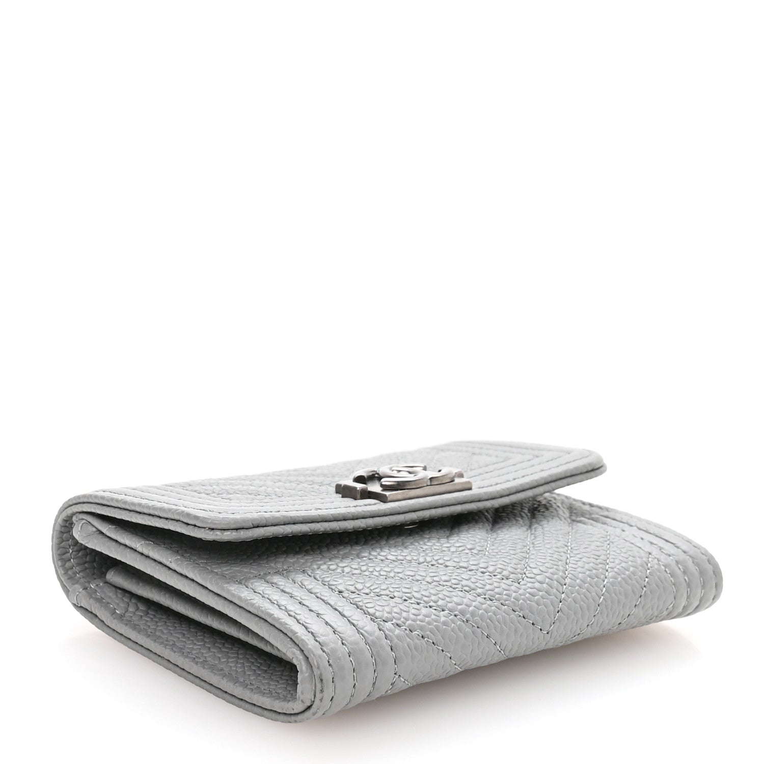 Caviar Chevron Quilted Boy  Holder Wallet Grey