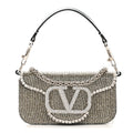 Swarovski Crystal Embroidered Vlogo Small Loco Shoulder Bag Crystal Silver