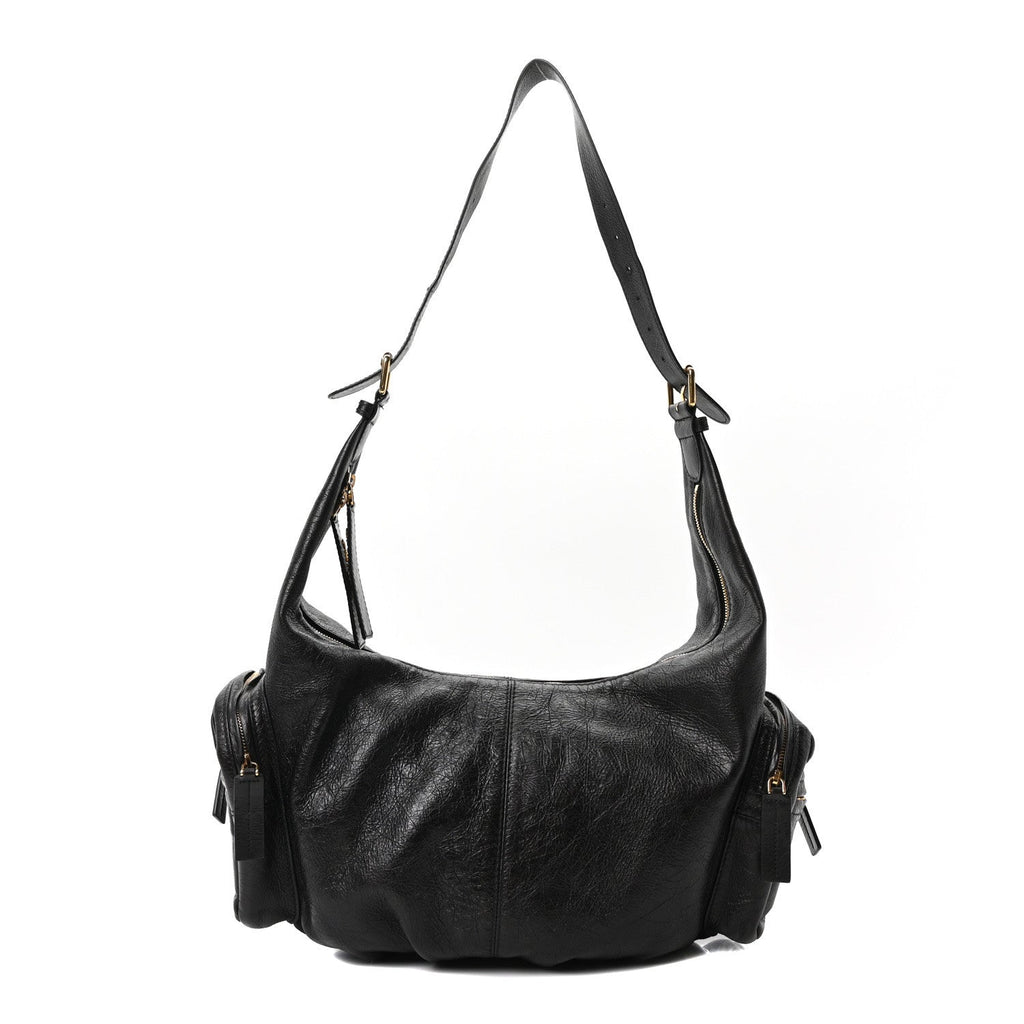 Crinkled Calfskin Large Grand Tour Multipocket Bag Black