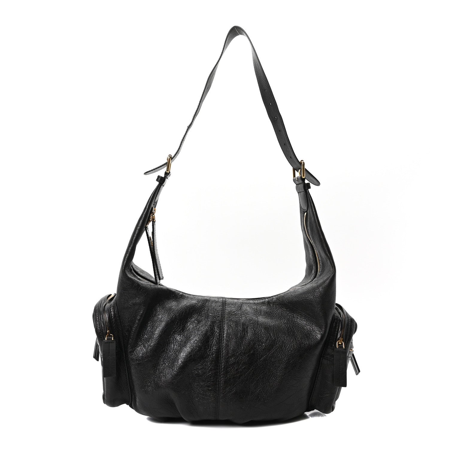 Crinkled Calfskin Large Grand Tour Multipocket Bag Black