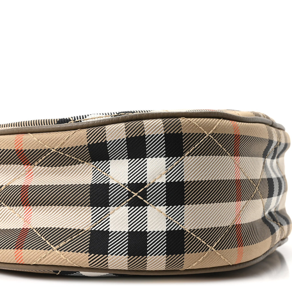 Nylon Check Horseshoe Crossbody Bag Sand Beige