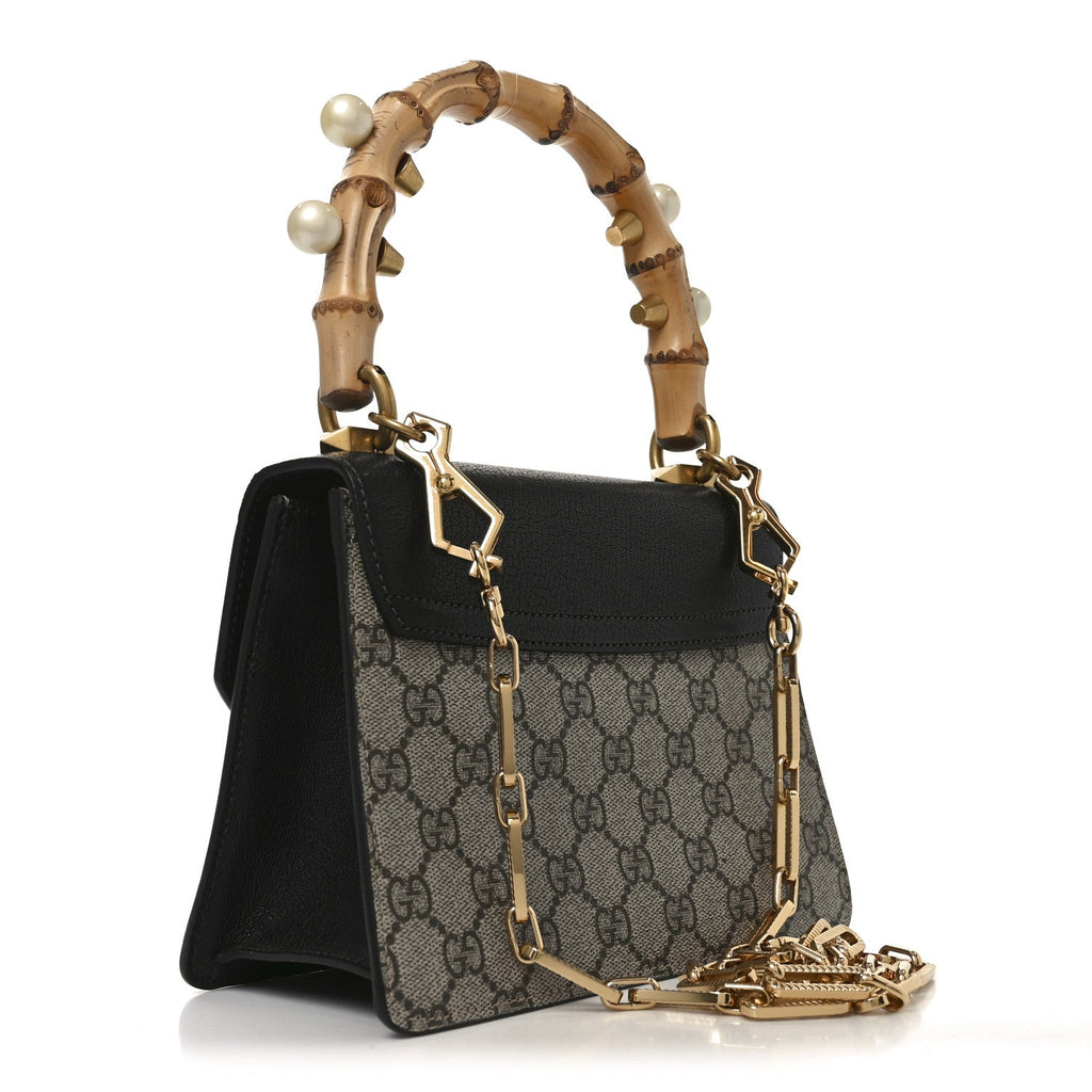 GG Supreme Monogram Goatskin Pearl Mini Fox Broche Bamboo Top Handle Bag Beige Ebony Black Hibiscus Red Mystic White
