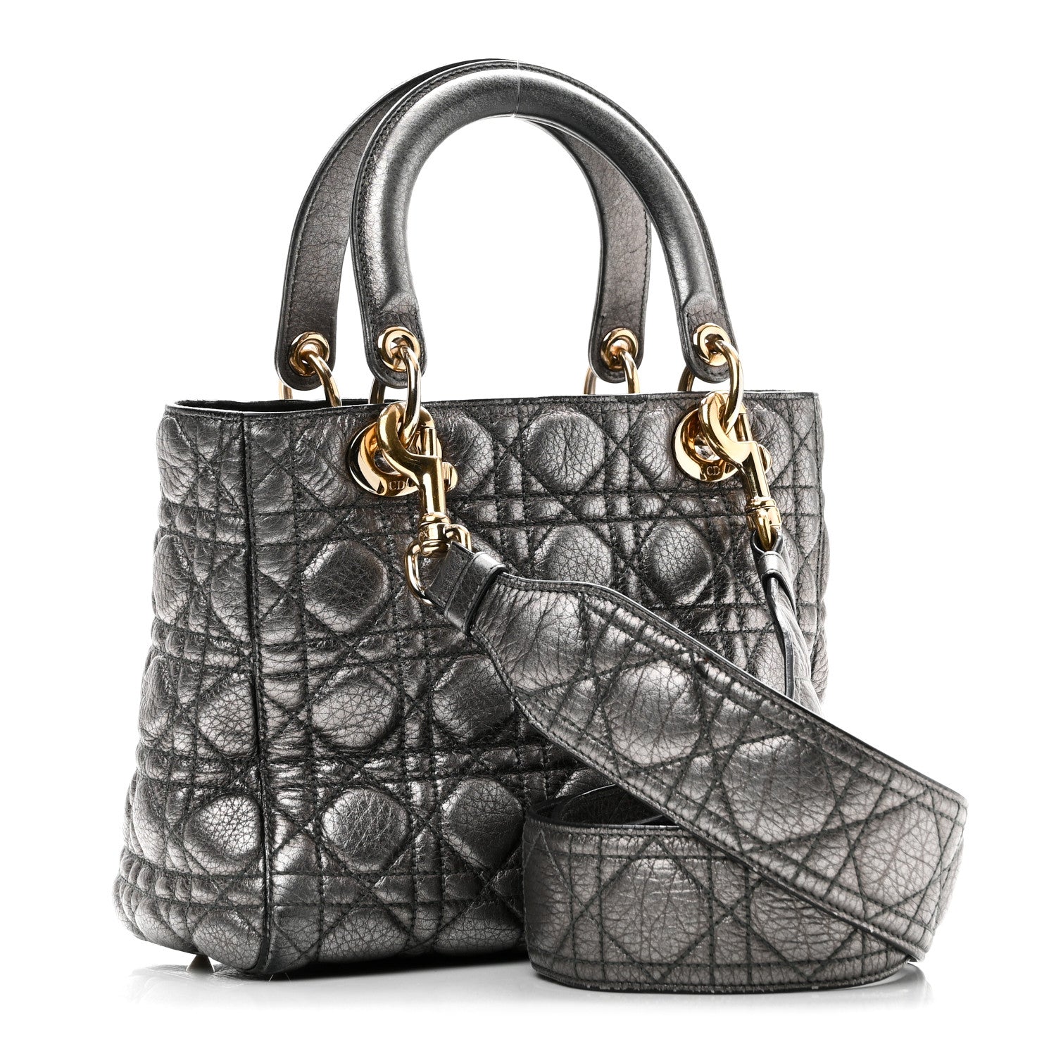 Metallic Grained Calfskin Cannage Medium Supple Lady Dior Steel