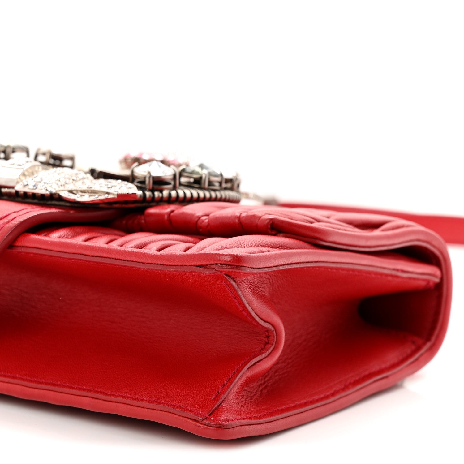 Nappa Matelasse Madras Crystal Embellished Shoulder Bag Fuoco