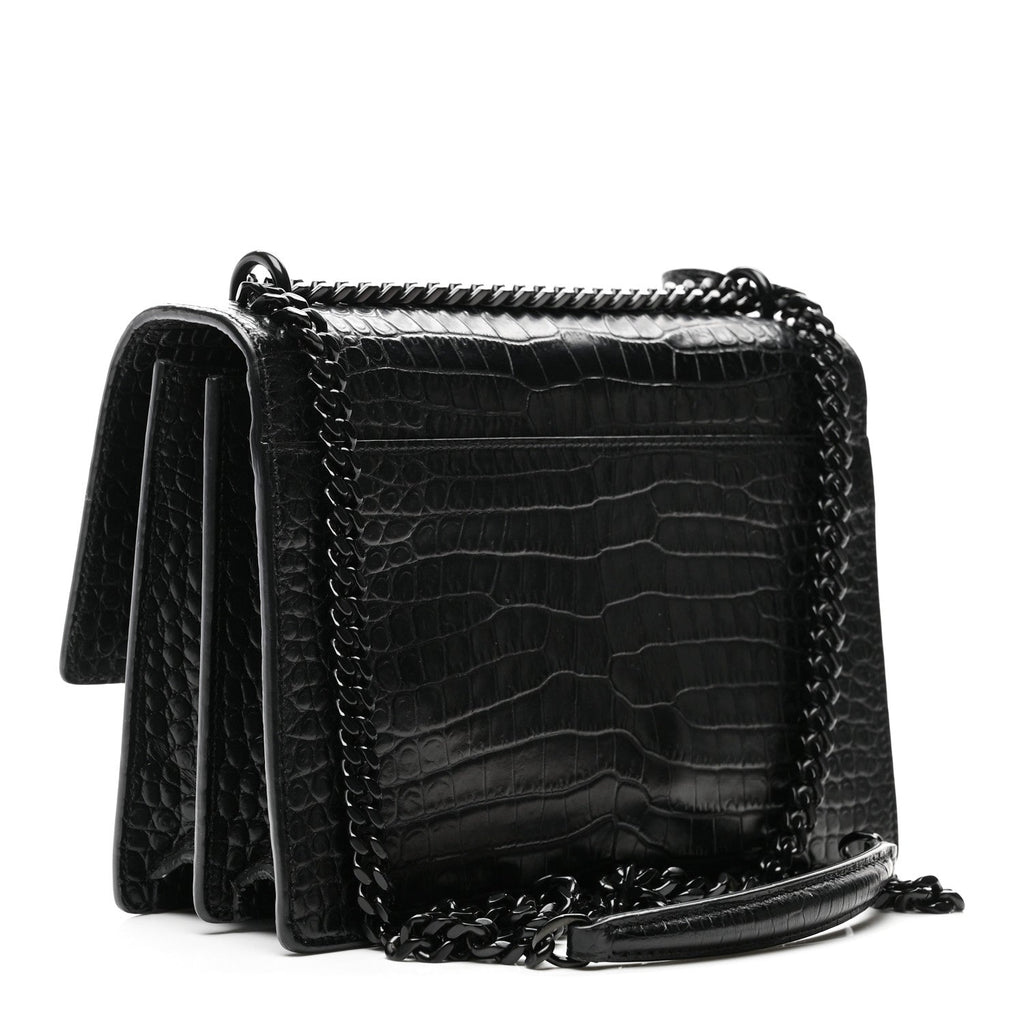 Calfskin Crocodile Embossed Medium Monochrome Monogram Sunset Black