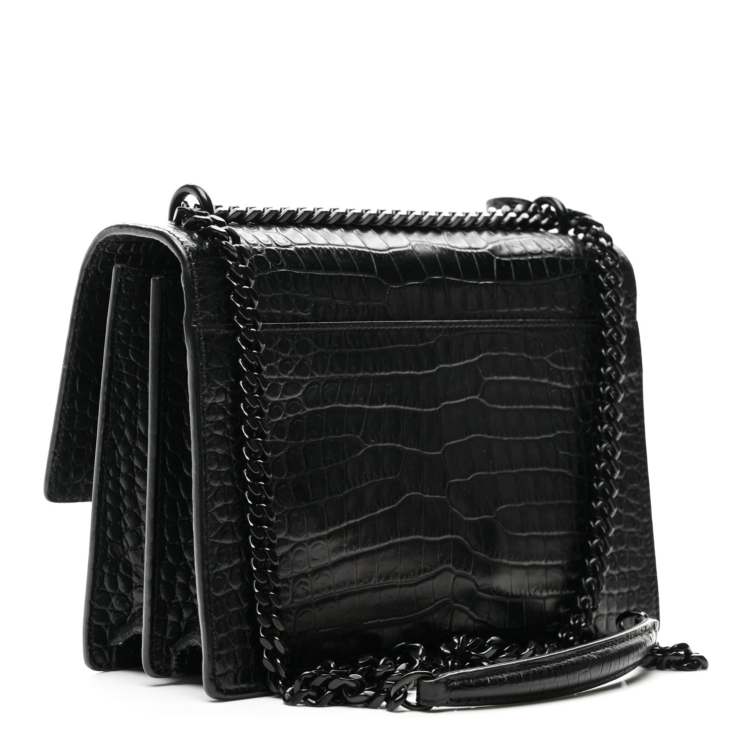 Calfskin Crocodile Embossed Medium Monochrome Monogram Sunset Black