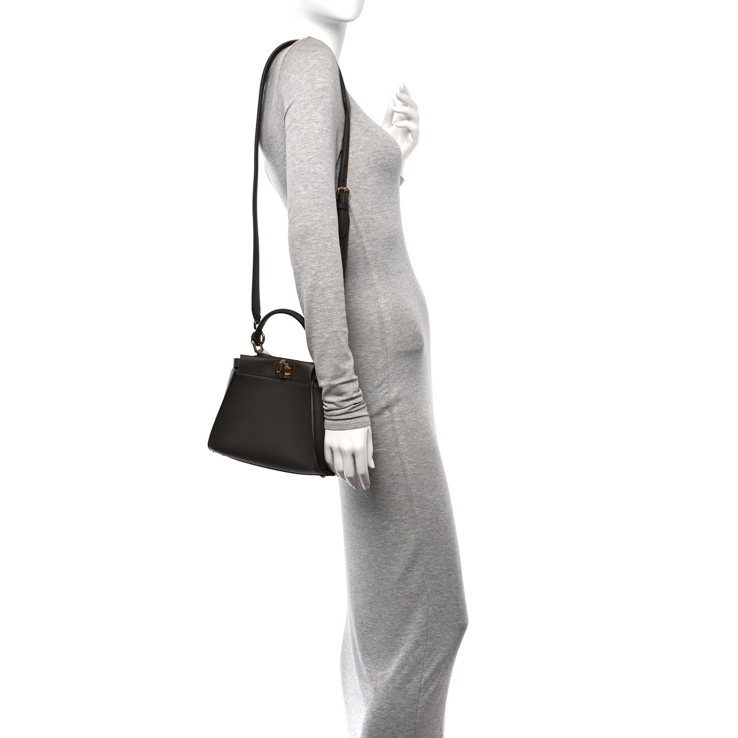Vitello Seta Suede FF Mini Peekaboo Iconic Satchel  Chocolate Sigaro Marrone