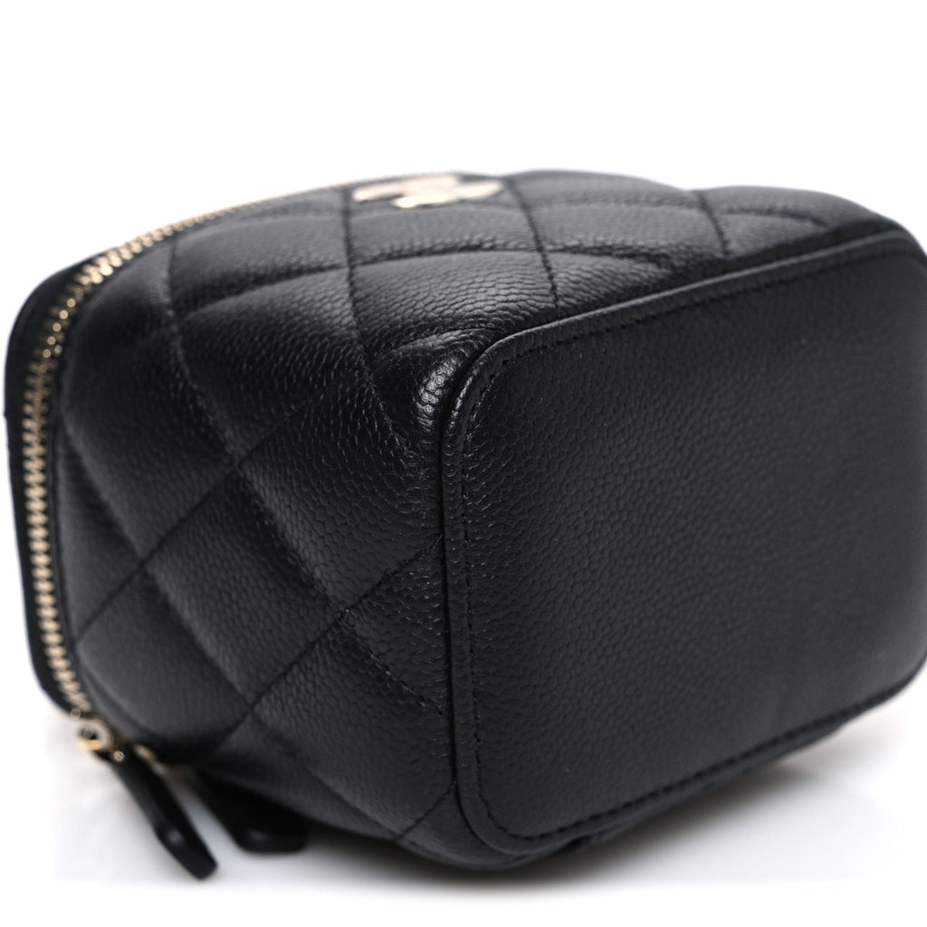 Caviar Quilted Mini Vanity Case With Chain Black