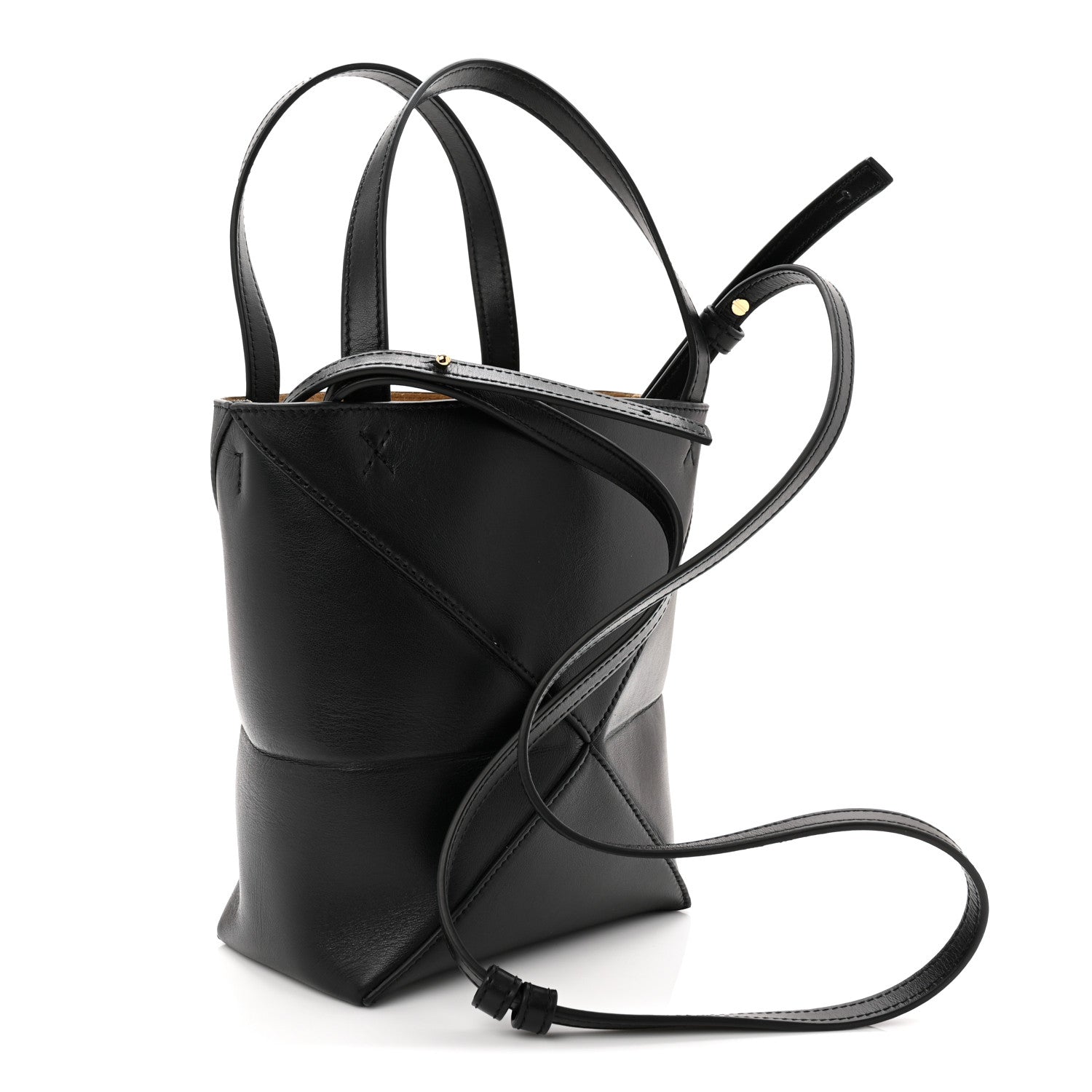 Shiny Calfskin Mini Puzzle Fold Tote Black