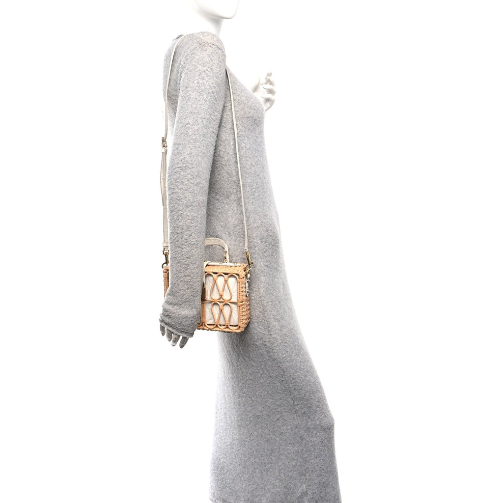 Wicker Calfskin Box Top Handle Bag White