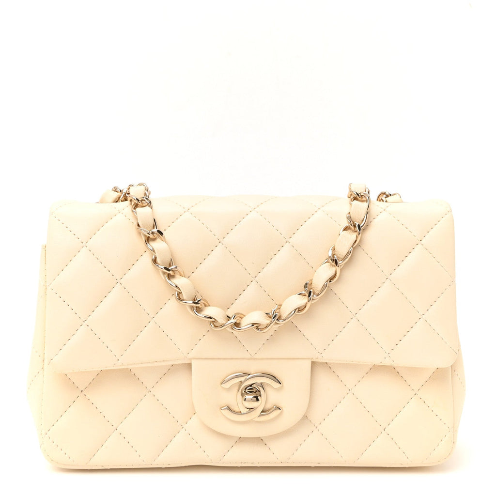 Lambskin Quilted Mini Rectangular Flap White