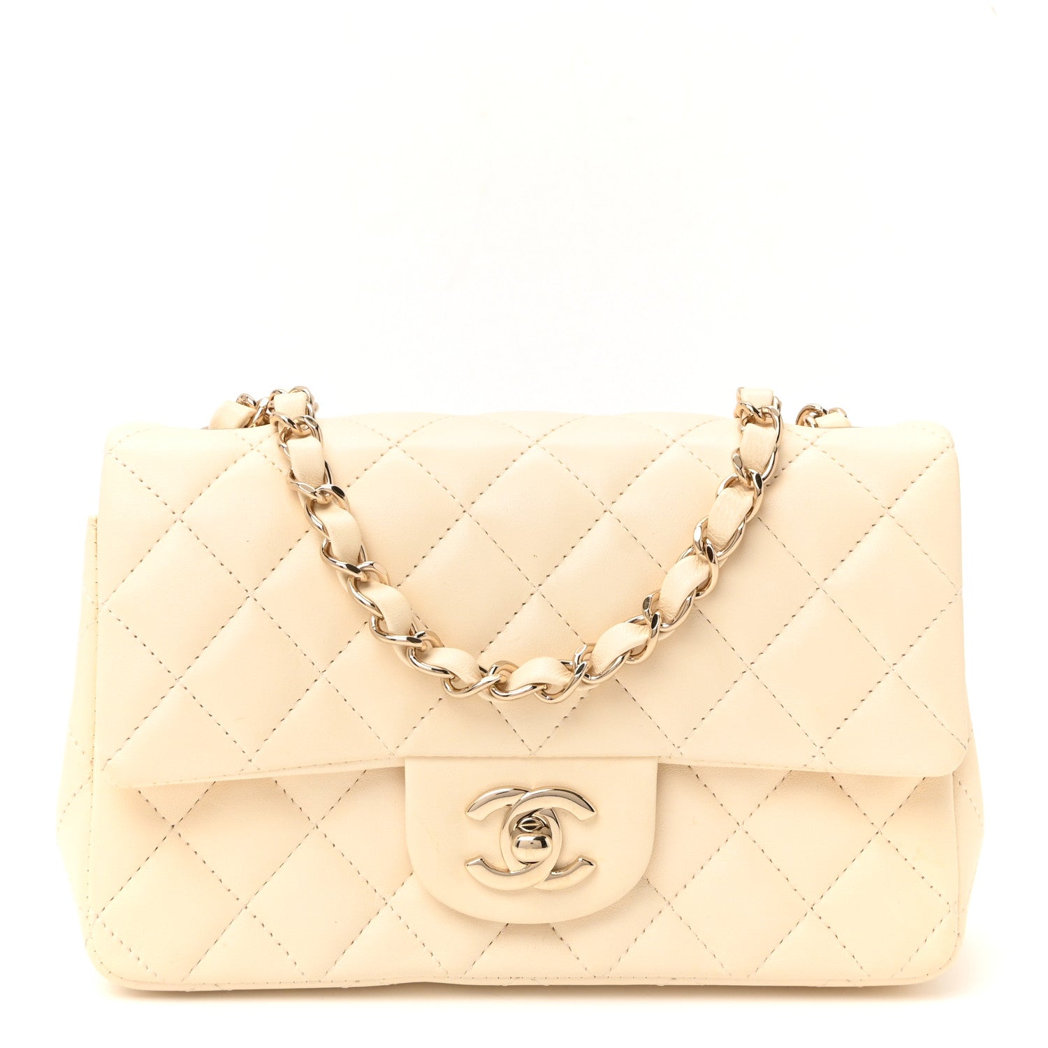 Lambskin Quilted Mini Rectangular Flap White