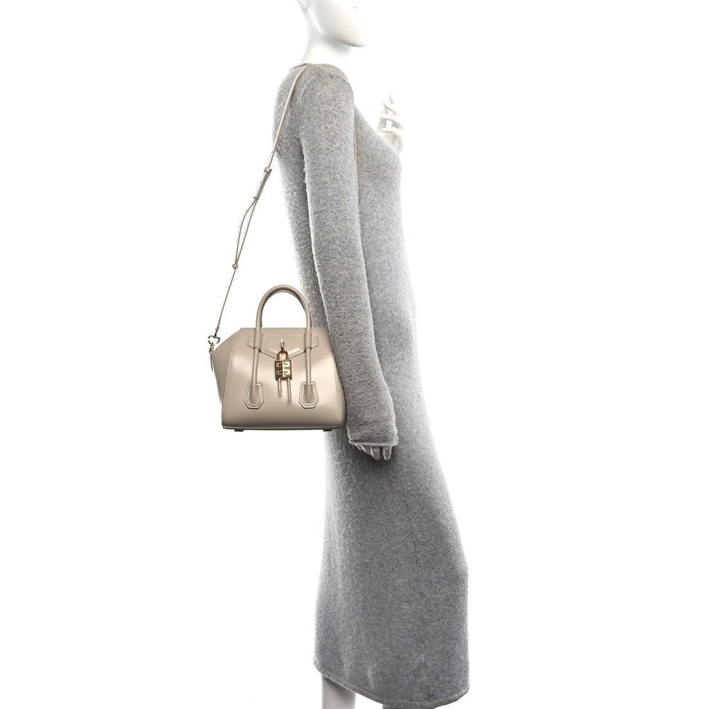 Box Calfskin Mini Lock Antigona Shoulder Bag Natural Beige